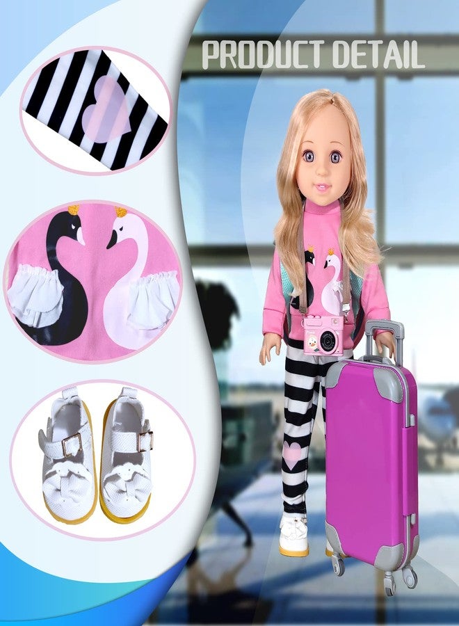 ARTST 14-Inch-Girl-Doll-Travel-Suitcase-Play-Set Doll- Clothes- Accessories Including Luggage Cute Backpack 2 Sets of Clothes- Shoes Camera Computer Phone Tablet Passport (14 inch) - Image 4